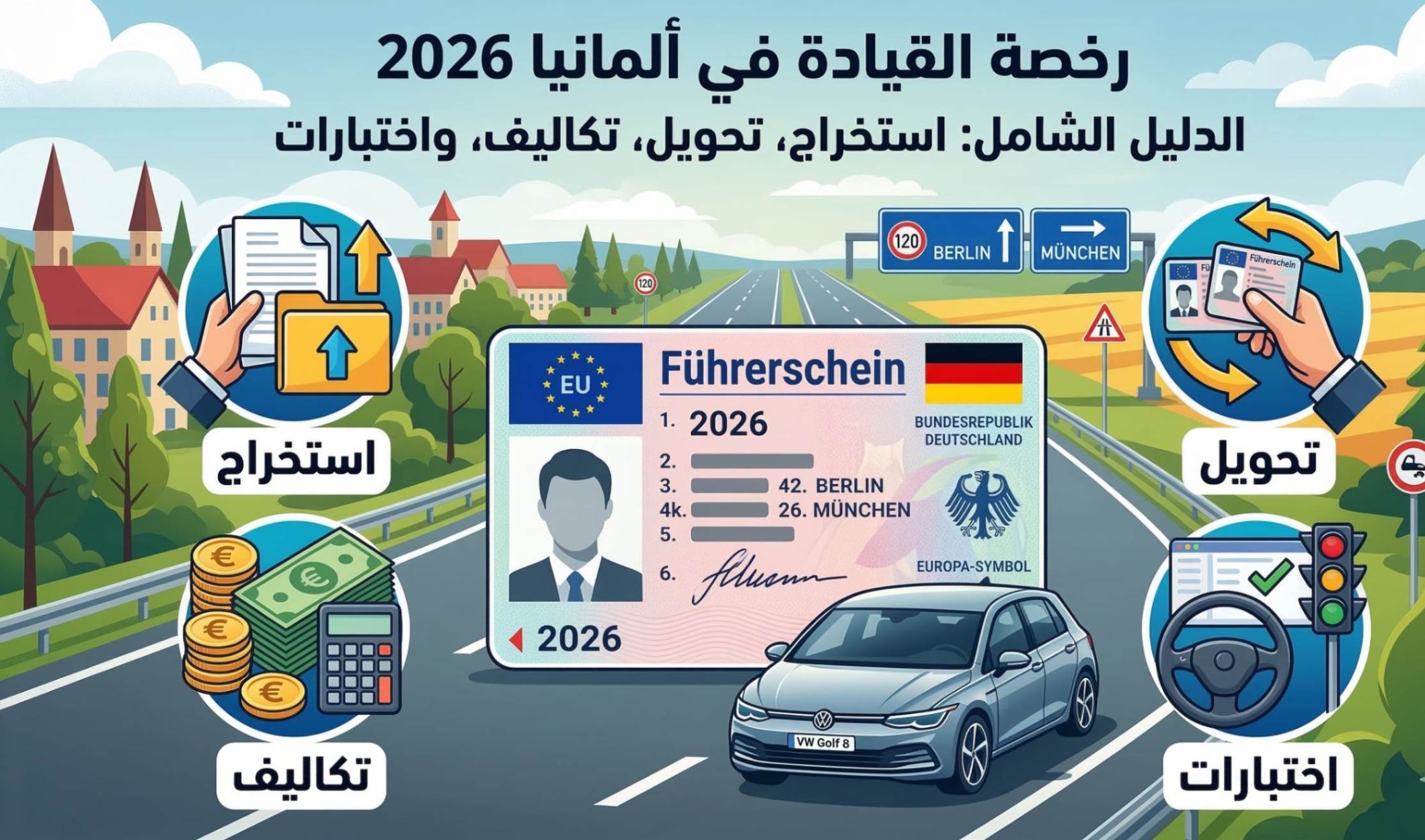 رخصة القيادة في ألمانيا 2026: الدليل الشامل للتحويل والاستخراج [التكاليف والاختبارات]