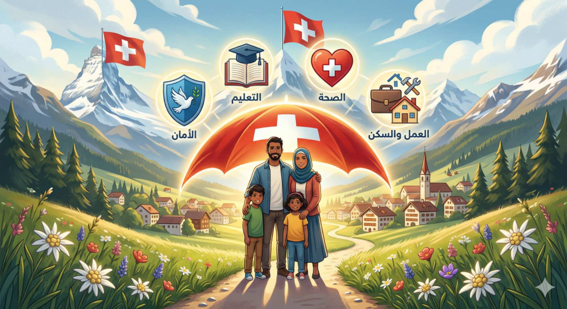 حقوق اللاجئين في سويسرا 2026 – دليل كامل من الإقامة إلى لم الشمل