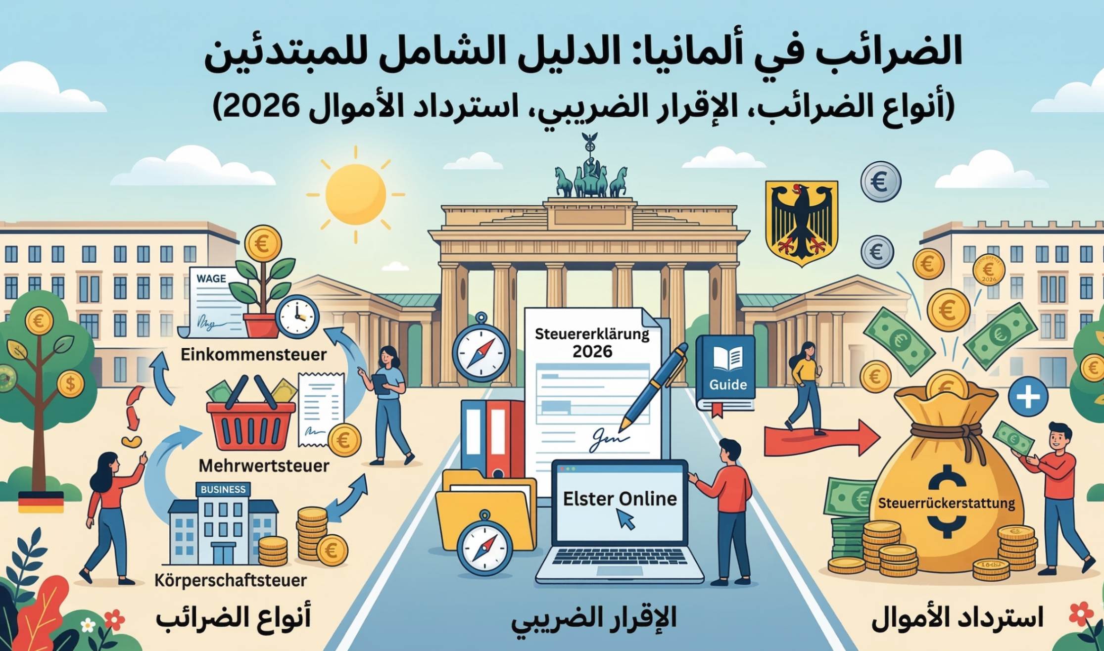 الضرائب في ألمانيا 2026: الدليل الشامل للمبتدئين [أنواع الضرائب، الإقرار الضريبي والاسترداد]